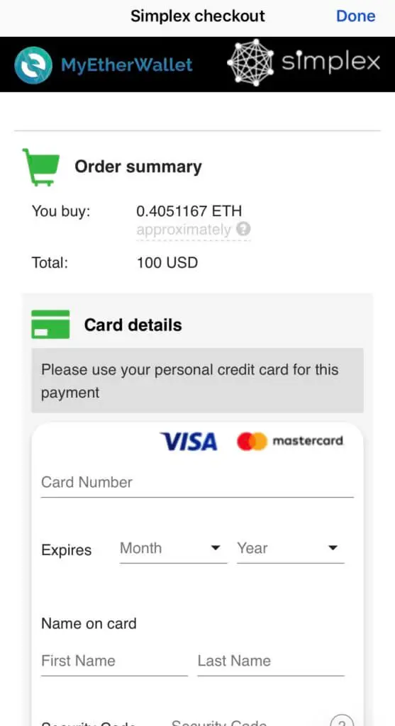 اشترِ Ethereum ببطاقة الائتمان على MEWconnect
